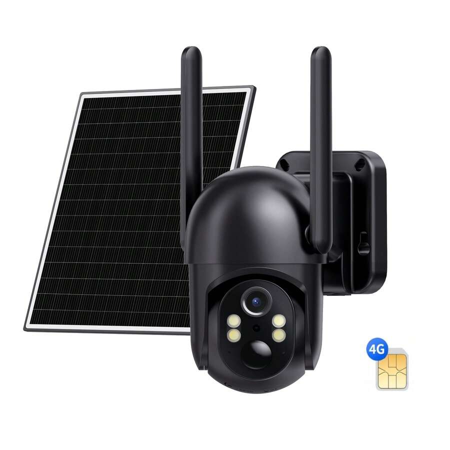 2 Pack 4G LTE Cellular Solar Security Camera Wireless Outdoor, No WiFi Solar Powered Camera, 360 ° Live View, 2.7K Color Night Vision, PIR Motion Sensor, 2 Way Talk, Built In SIM Card - Stealth Black - 黑色 - 查看 1
