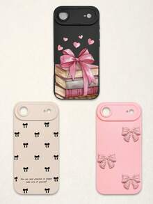 3pcs Bowknot Phone Cases, Soft TPU Full Coverage Anti-Drop Cases With Precise Cutouts, Featuring 3D Rhinestone Bowknot, Healing English Slogan, Hand-Painted Heart Pattern, Suitable For IPhone & Galaxy, Great Gift For Birthday, Holiday, Best Friends - Multicolor - View 71