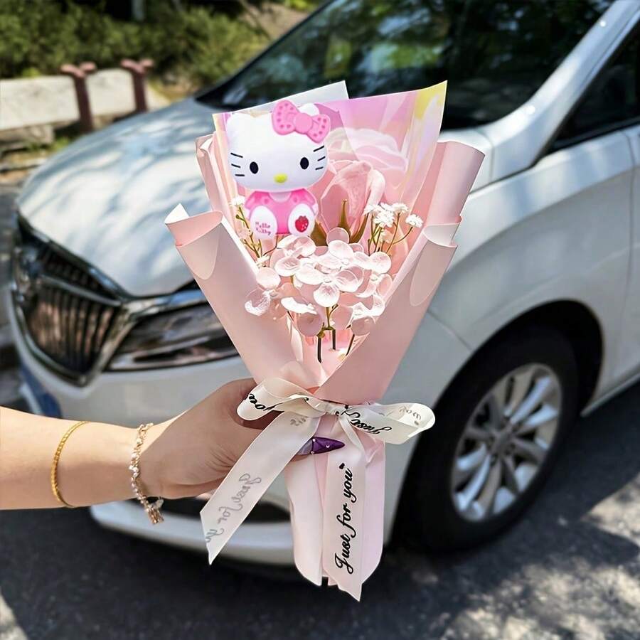 SANRIO 鲜花、Hello Kitty花束、Hello Kitty玫瑰花束、新年礼物、Hello Kitty玫瑰花束、派对礼物、Hello Kitty情人节礼物、圣诞礼物、适合送给好朋友的生日礼物 - 彩色 - 查看 1