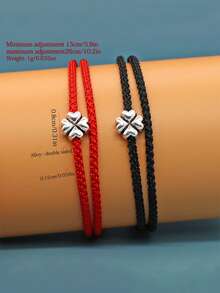 1 chiếc vòng tay cỏ bốn lá màu đỏ có thể điều chỉnh, phụ kiện trang sức dây thừng may mắn thủ công dành cho nam và nữ, phong cách tối giản. - Đỏ - Xem 5