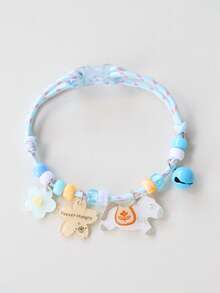 1pc Adjustable Pet Cat/Dog Collar With Interesting Horse, Flower & Letter Charm Pendant, Jingle Bell Decor, Gift - Multicolor - View 4