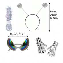 Set de 2/3/4 piezas de disfraz de alien, incluye diadema con antenas, gafas, guantes y accesorios brillantes, apto para uso diario, Halloween, Navidad, carnaval, cosplay, fiestas - Multicolor - Ver 11