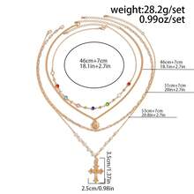4件套复古奢华多色水晶十字架吊坠项链，男士日常佩戴配饰，理想礼物 - 金色 - 查看 6