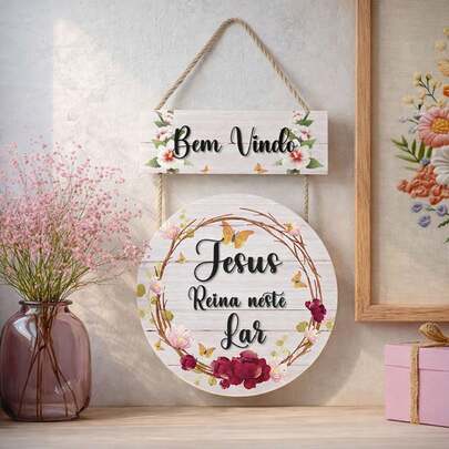 Placa Bem-vindo Jesus Reina Neste Lar
