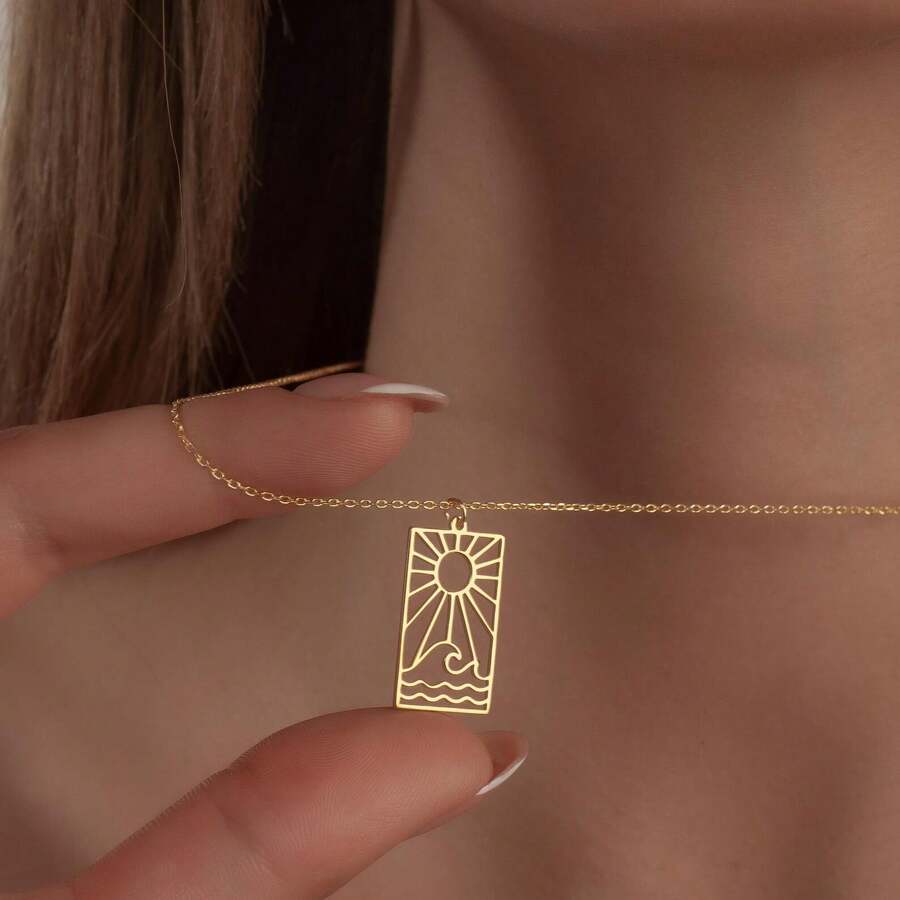 Wellen Halskette für Frauen, 18K vergoldeter Wellen Anhänger, Strandschmuck, einfache Sommer Halskette, Edelstahl Kette und Anhänger, exquisites Schmuckgeschenk für sie, Muttertagsgeschenk. - Gold - Übersicht 1