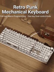 Retro Steampunk Typewriter Mechanical Keyboard, RGB Backlit 104 Keys Blue Switch Gaming Keyboard With Multifunctional Knob, Full Anti-Ghosting Wired Keyboard For PC Gamer Office - Xem 3