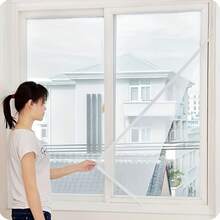 1pc Reusable Window Mesh Screen, Self-Adhesive Mosquito Net, Easy Install Self-Stick Insect Screen Kit, White Grid & Edge Design, Prevent Mosquitoes, Flies & Small Bugs, Tight Mesh, Customizable DIY Curtain - Replacement For Home Insect Screen, Essential Home Essential - A - View 3