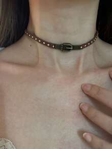 1 buah Kalung Choker Vintage Bergaya Lusuh, Rantai Kerah Gaya Punk Gelap untuk Wanita, Pemakaian Sehari-hari - Coffee Brown - View 3