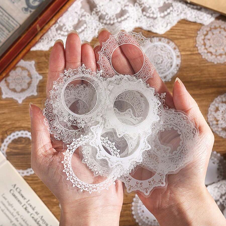 30pcs/Pack Transparent Lace PET Minimalist DIY Solid Color Decorative Stickers, Suitable For Scrapbooking, Stationery, Back To School - A - View 1