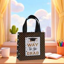 8/16pcs Black & Gold Graduation Happy Non-Woven Tote Bags, Printed With Graduation Cap Pattern, Gift Packaging Bags For Graduation Celebration, Party Favors, Campus Events, Classmate Gatherings, Graduation Supplies Storage - Multicolor - View 7