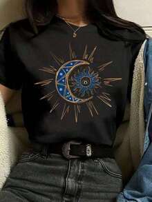 1 pcsCamiseta Sol e Lua Manga Curta Algodão 100% Confortável Urbana180g 100% Cotton - Portanto - Visão 2