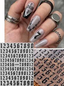 2 pièces Autocollants d'art pour ongles avec lettres gothiques vintage anglaises - Décalcomanies d'ongles chiffres rétro punk - Décoration DIY pour manucure de festival de musique/chic cool quotidien/fête - Noir - Voir 5