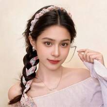 Vintage Countryside Style Women's Floral Ribbon Headband With High-Top Skull And Teeth Decor, Non-Slip Pressure Hair Clip, Long Face Washing And Braiding Headband Hair Band Diadema Hair Hoop - Multicolor - View 2