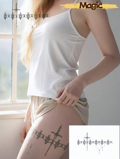 Temporary Temporary Tattoo Stickers For Women, Featuring Plants And Thorns, Along With Sword And Hand Designs. Suitable For Arms And Legs.