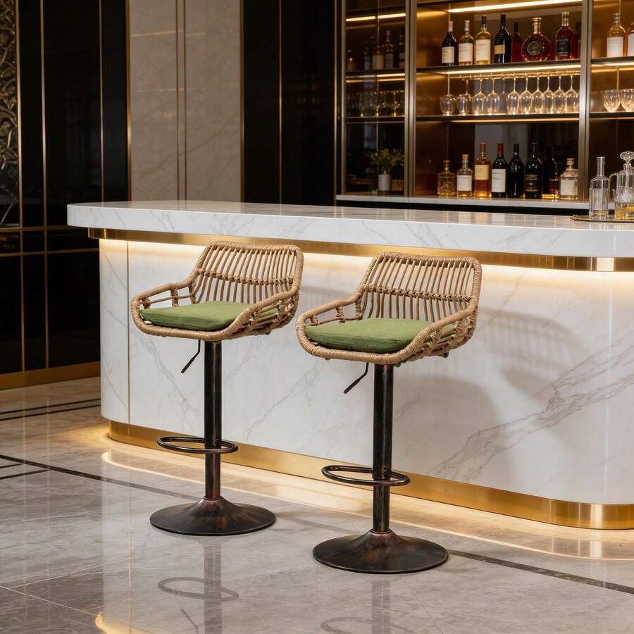 Barstools - Green + Linen + Foam - View 1