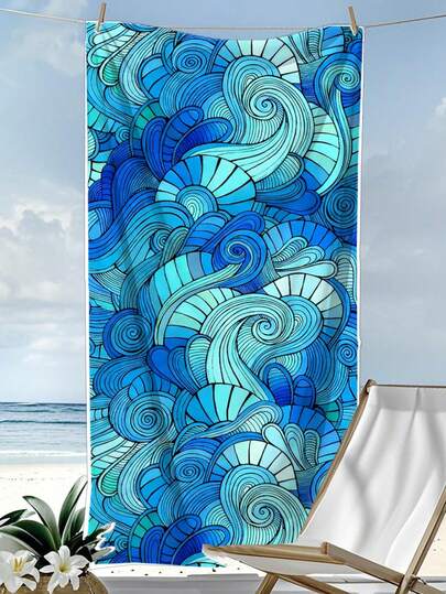 [250gsm Ultra-Soft Quick-Dry] Beach Towel | 70*140cm/90*180cm Optional | Blue Swirl Pattern Print | High Absorbency Portable Swimming Towel, Bathroom Decor, Beach Towel | Suitable For Summer Beach Swimming Travel Camping, Fitness