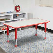 Wren 23.625''W x 47.25''L Rectangular Red Plastic Height Adjustable Activity Table with Grey Top - Rojo - Ver 3