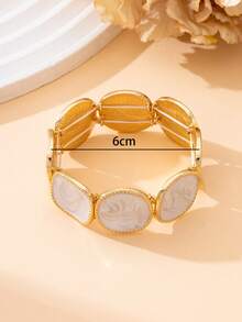 1pc Fashionable Versatile Summer Vacation Beach Style Handmade Drip Oil White Geometric Square & Round Intersected Elastic Adjustable Bracelet For Women - White - View 6