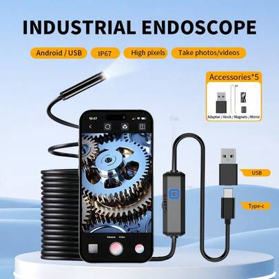 NATFIRE Cámara endoscópica con luz, herramientas boroscopio HD con 6 luces LED ajustables, grabación de fotos y vídeos, endoscopio con cámara de serpiente semirrígida, boroscopio impermeable IP67 para reparación automotriz, plomería, HVAC, herramientas para hombres, artículos tecnológicos geniales