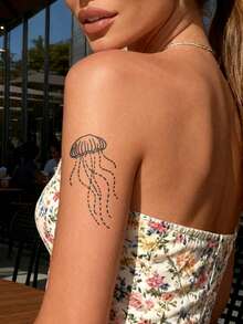 STARTTOOS Temporary Tattoo, Minimalist Jellyfish Design Y2K Tattoo, Suitable For Music Festivals, Valentine's Day, Carnival, DIY Party Gifts, 1-2 Weeks Waterproof Fade-Resistant Natural Plant-Based Ingredients Realistic Temporary Tattoo Sticker - Biru - View 2
