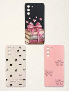 3pcs Bowknot Phone Cases, Soft TPU Full Coverage Anti-Drop Cases With Precise Cutouts, Featuring 3D Rhinestone Bowknot, Healing English Slogan, Hand-Painted Heart Pattern, Suitable For IPhone & Galaxy, Great Gift For Birthday, Holiday, Best Friends - Multicolor - View 36