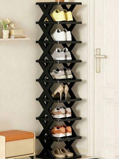 9-Tier Narrow Shoe Rack, Space-Saving Shoe Cabinet, Suitable For Entryway, Closet, Hallway, DIY Independent Shoe Organizer, Easy Assembly, Sturdy Structure, Black & White Options, Plastic Material, Consumable, Christmas Gift, Black Plastic Shoe Rack, Gift (2/3/4/6/8/9 Tiers)
