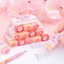 6pcs/Set Sakura Theme Erasers, Clean Without Residue, Assorted Floral Patterns - Stationery & School Supplies, Back To School Essential, Office Work Must-Have - Multiple Styles - View 4