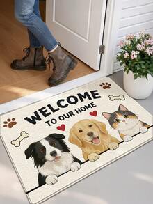 DAJIANG 1 pieza Alfombra de entrada/felpudo para cocina y baño con diseño de perro de dibujos animados colorido y lindo, lavable, antideslizante, para interior y exterior, adecuado para días festivos - Hogar de mascotas - Ver 5