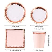Juego de vajilla desechable con borde floral en color oro rosa, que incluye platos de papel de 7/9 pulgadas, vasos de papel, servilletas de papel, adecuado para fiestas de cumpleaños, fiestas festivas, reuniones, celebraciones, meriendas de boda, ceremonias de graduación - Multicolor - Ver 2