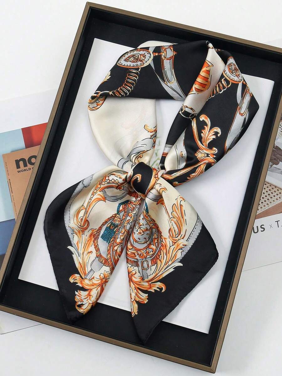 1 chiếc khăn vuông 70*70 cm, khăn trùm đầu bằng satin in họa tiết dành cho nữ, khăn choàng cổ, băng đô thời trang, khăn quàng tóc, khăn choàng vai, khăn trùm đầu, váy. - Dây chuyền đen trắng - Xem 1