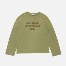 Acne Studios 1996 Logo T-Shirt Unisex Acne Studios STOCKHOLM 1996 Print Long Sleeve T-Shirt, Casual Crew Neck Tee For Men Women - xanh quân đội - Xem 1
