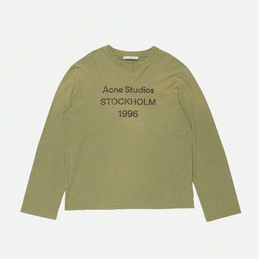 Acne Studios 1996 Logo T-Shirt Unisex Acne Studios STOCKHOLM 1996 Print Long Sleeve T-Shirt, Casual Crew Neck Tee For Men Women - xanh quân đội - Xem 1