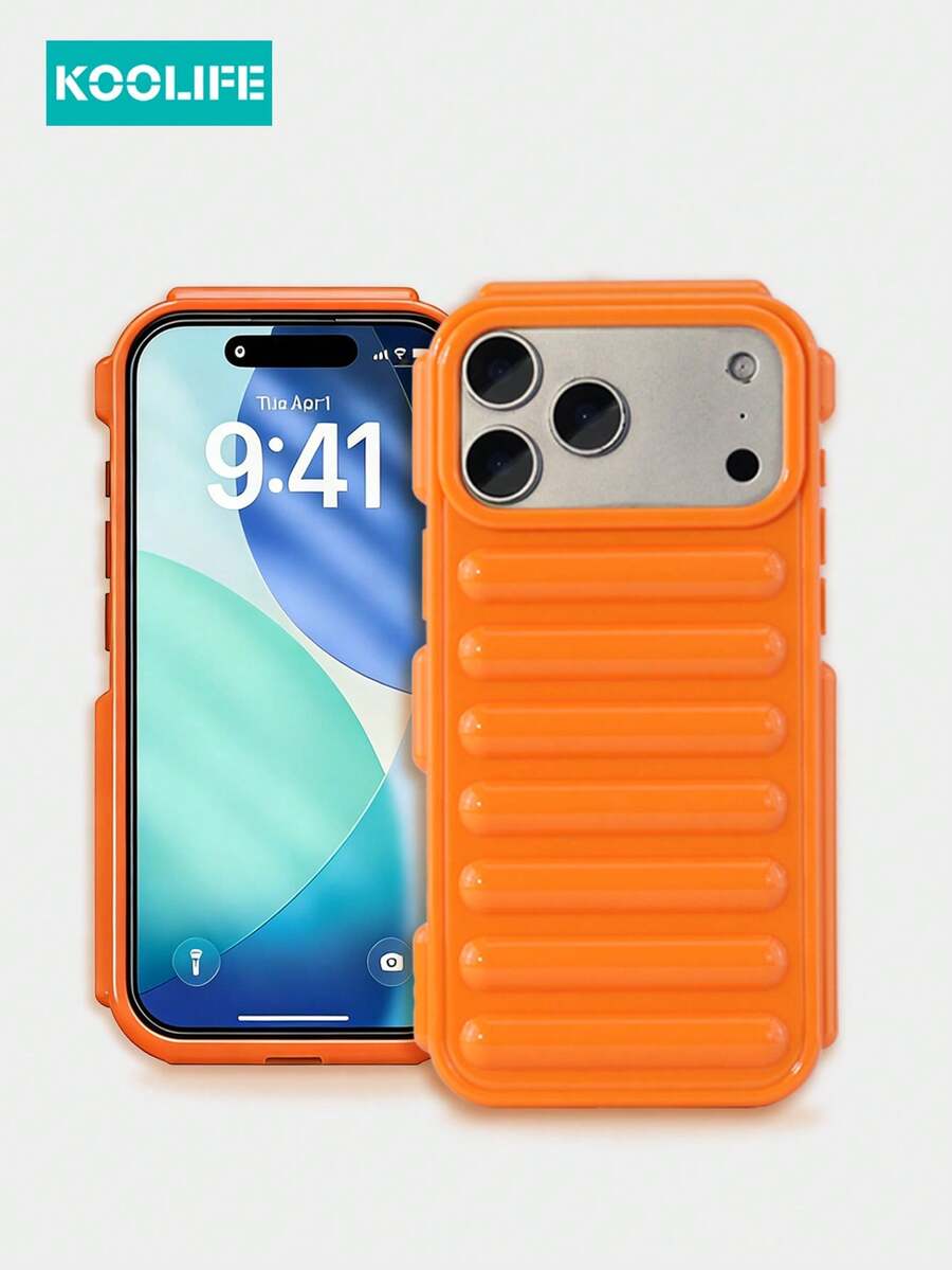 Koolife 1pc Solid Color 3D Capsule Phone Case, TPU Soft, Creative Design, Airbag Shockproof Cover, Compatible With Apple 17/17Pro/17ProMax - Orange - View 1