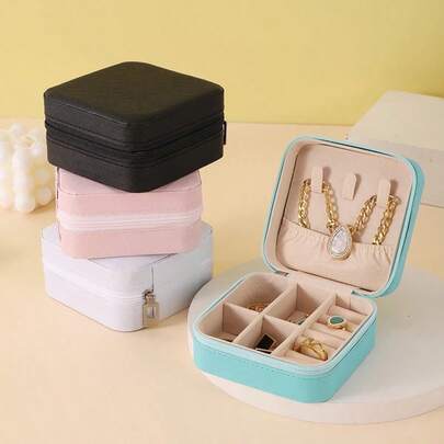 Portable Jewelry Storage Box Travel Organizer Jewelry Case Leather Storage Earrings Necklace Ring Jewelry Organizer Displa