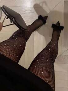 Quần tất lưới màu đen đính đá lấp lánh gợi cảm dành cho nữ - màu đen - Xem 2