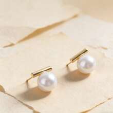 1 Đôi bông tai đính ngọc trai hình trụ, kiểu dáng Pháp cổ điển sang trọng, phụ kiện trang sức phong cách châu Âu và Mỹ thích hợp cho đi làm và hẹn hò. - trắng - Xem 2