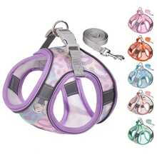 Small Dog Harness And Leash Set, Includes Leash, Breathable Reflective Printed Mesh Material, Suitable For Walking Dogs All Seasons - Lilac Purple - View 5