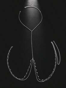 1pc Summer X-Shape Pendant Chest Chain, Fashionable Women Bikini Body Jewelry Waist Chain, Beach Resort Accessory - 銀色 - 查看 2