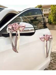 1pc White Butterfly Decor For Wedding Car Rearview Mirror, Backrest, Door Handle, Rearview Mirror, Faux Flower Bouquet, Ribbon, Wedding Wrist Corsage, Indoor Home Decor - Multicolor - View 8