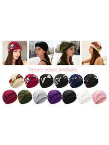 1pc European & American Fashion Street Style Headscarf Hat, Printed Headband Twist Beanie, Floral Headscarf Hat, Suitable For Cancer Patients, Elastic Chemotherapy Headwear Turban - 黑色背景,米色豹紋斑點 - 查看 6