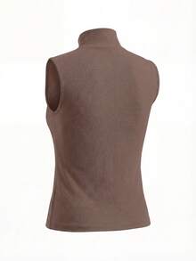Áo tank top không tay cổ cao ôm sát màu xám American Sexy Lady, áo hai dây co giãn ôm dáng cho mùa hè và mùa xuân. - Màu cà phê - Xem 6