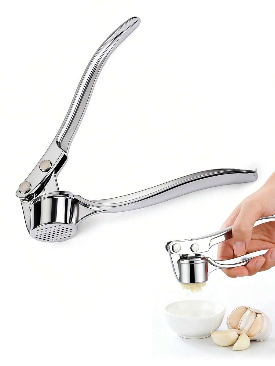 Prensa de ajo de acero inoxidable | Triturador manual de ajo y jengibre | Resistente a la oxidación, fácil de usar y limpiar | Adecuado para la cocina, el comedor y el hogar - Plateado - Ver 1