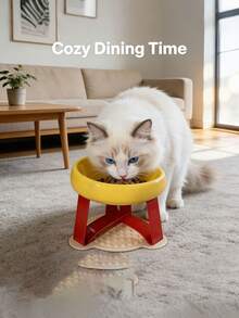 Fashionable 15° Tilted Anti-Spill High-Leg Pet Food Bowl, High-Leg Cat & Dog Bowl, Pet Feeding Bowl With Cervical And Spinal Support Design, Anti-Slip Wide Base, Plastic Material, Suitable For Cats And Small Dogs, Compatible With Wet And Dry Food, Practical Pet Gift - Multicolor - View 5
