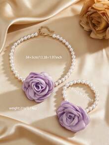 2pcs/Set Elegant Faux Rose Flower & Pearl Necklace Bracelet Jewelry Set, Suitable For Women's Daily Wear And Dates, Gift For Valentine's Day, Mother's Day, Birthday - Multicolor - View 8