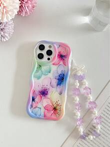 1个奶油色纹理波浪边彩色彩绘加厚防震手机壳，带串珠手链配件，适用于 16/16 Pro/16 Plus/16 Pro Max、15 Pro Max、Apple P13、P14、P11、P12、XS、XR、7/8 P、7/8 GES2、Galaxy S25、S25 Plus、S25、S25 Ultra、A50、A12、A32、A52、A72、A51、A21S、A13、A14、S22 Ultra、S23、A33、A53、S20 FE、11 Youth、12 Pro、12/12X、Note 11、9A、9C、Poco X3 NFC、10、9、Note 9、12C、Note 11 Pro、10C、Note 8 Pro - 彩色 - 查看 6