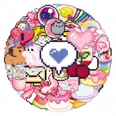 50pcs/Pack Transparent Pixel Retro Aesthetic Cute Mysterious INS Vintage Romantic Aesthetic Stickers, Adorable Cartoon Interesting Aesthetic Label Stickers For Scrapbooking, Self-Adhesive Stationery, Cards, Envelopes, Guitars, Instruments Decoration, Gifts For Teenagers, Parties, Rewards, Motivation, New Year, Winter, Christmas, Halloween Decor