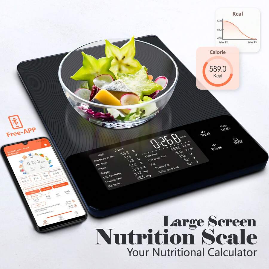 1pc Smart Digital Kitchen Scale | Glass Panel, 10kg/22lb Capacity, G/Oz Display, Nutrition Calculator And Free App, Supports Calorie And Macro Tracking, Portion Control, Meal Prep, Suitable For - Suitable For Healthy Eating And Fitness Tracking, Screen Displays Nutrition Information, Easy App Integration To Create Healthy Eating Plans, Kitchen Scale, Kitchen Weighing Scale, Kitchen Electronic Scale