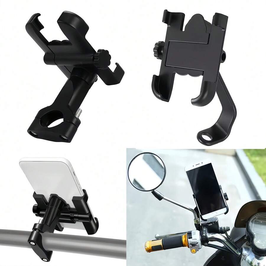 1pc Motorcycle Mobile Phone Holder For IPhone Rearview Mirror Handlebar Holder Bicycle Cycling Cellphone Stand - Black - View 1
