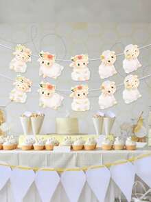 2PCS Cute Cartoon Sheep Printed Pull Flag Eid Mubarak Farm Theme Banner For Birthday Eid Al Adha Celebrations Atmosphere Scene Props And Decorative Banners - One Size - View 3