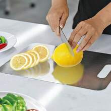 1pc/3pcs ShipmentStainless Steel Cutting Board - Double-Sided Heavy-Duty Safety Chopping Board With Rounded Edges And Non-Slip Base Design, Large 201 Stainless Steel Kitchen Cutting Board For Home And Restaurant Use, Dishwasher , Hygienic And Easy - Multicolor - View 3